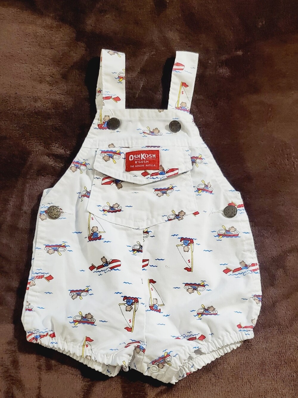 OshKosh B'gosh Vintage Nautical Bear Bubble Romper Overalls Size 18 M